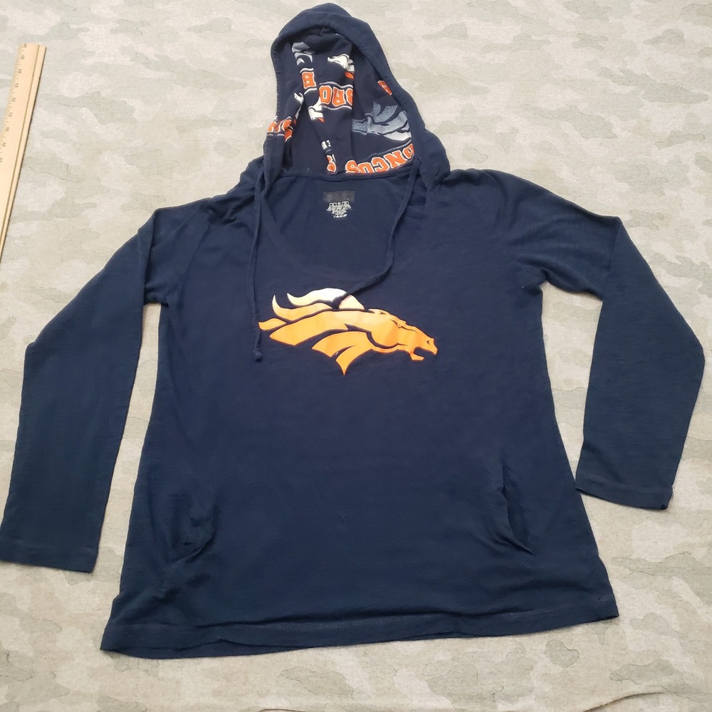 Denver Broncos Top Women XL Blue Hooded Long Sleeve NFL Football